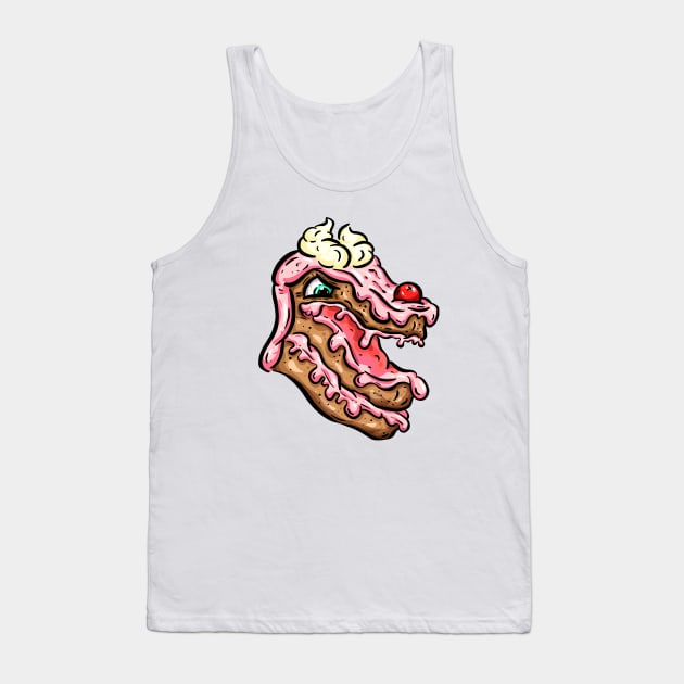 Monster Chocolate Cake Slice With Cherry And Cream Cartoon Character Tank Top by Squeeb Creative